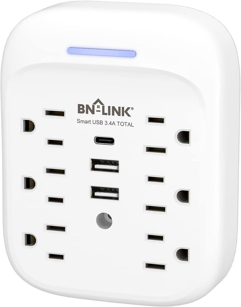 BN-LINK Surge Protector USB Wall 6 Outlet Extender with 3 USB Ports (USB C), Multi Plug Outlet Expander, Electrical Splitter for School, Travel, Office, Home, ETL Listed - Image 1